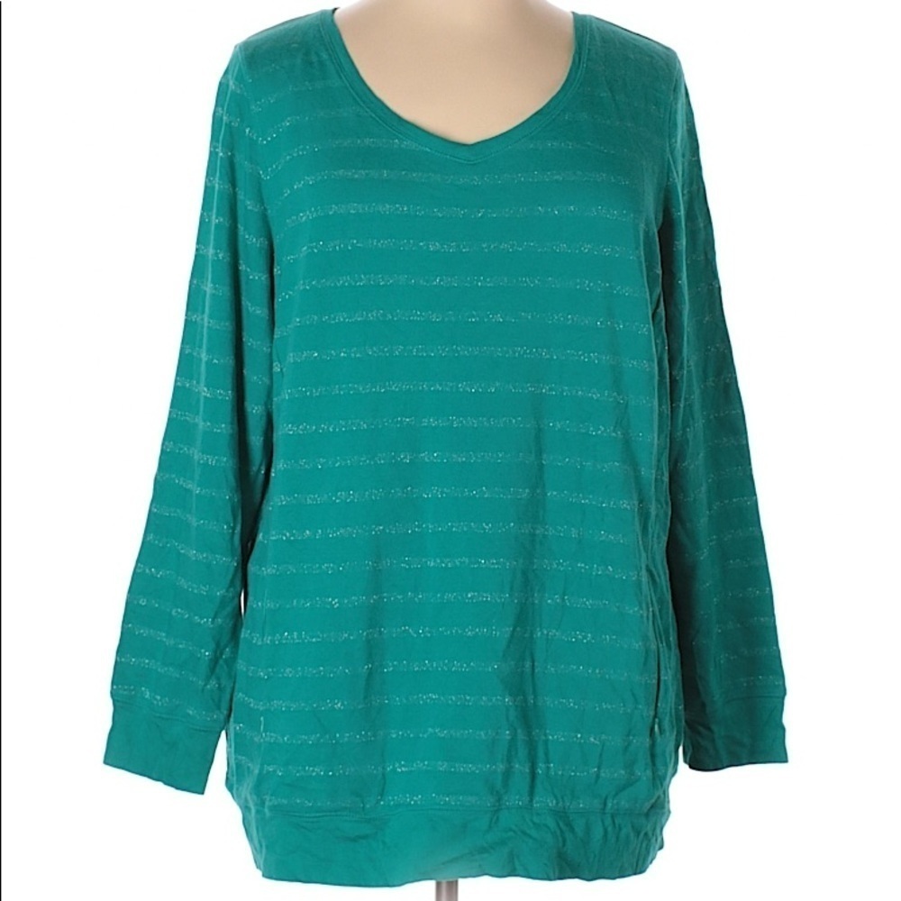 Teal Metallic Striped Top